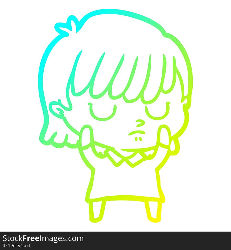 cold gradient line drawing of a cartoon woman