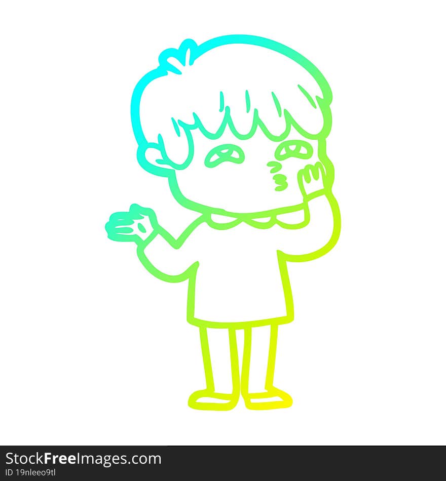 Cold Gradient Line Drawing Cartoon Man Confused