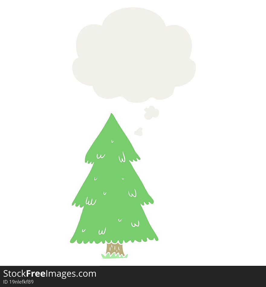 cartoon christmas tree with thought bubble in retro style