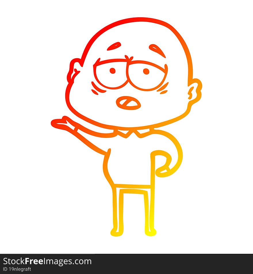 warm gradient line drawing cartoon tired bald man