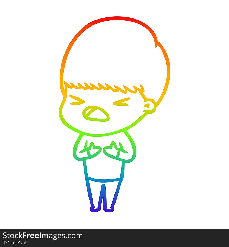 Rainbow Gradient Line Drawing Cartoon Stressed Man