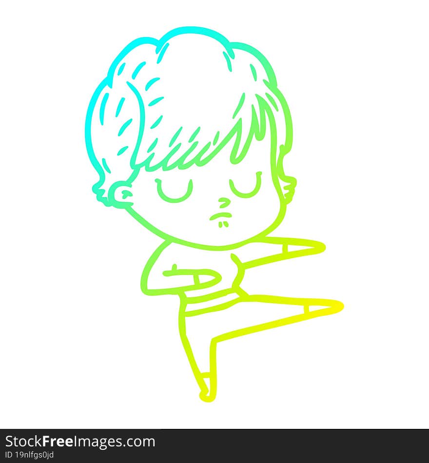 cold gradient line drawing of a cartoon woman