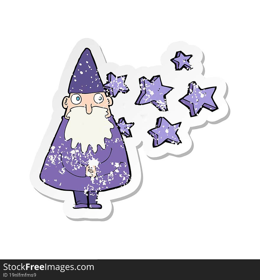 retro distressed sticker of a cartoon wizard