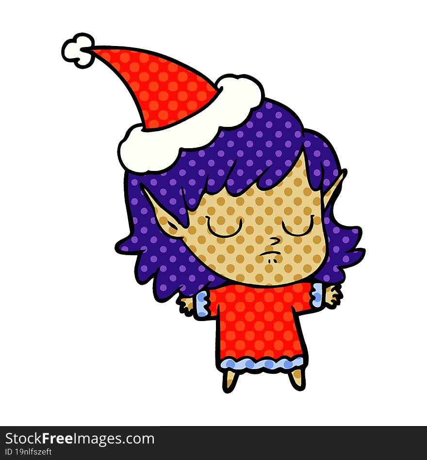 comic book style illustration of a elf girl wearing santa hat