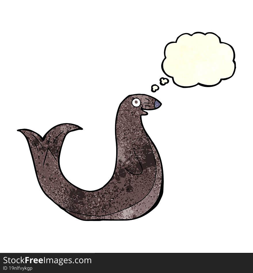 cartoon happy seal with thought bubble