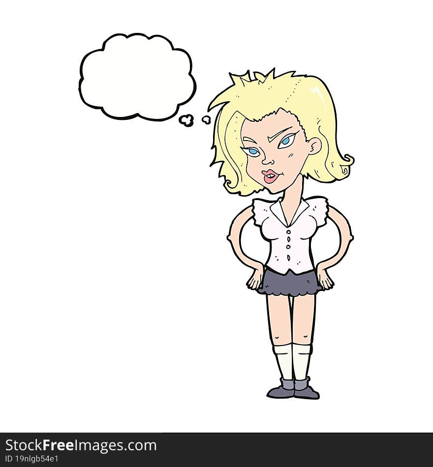 Cartoon Woman With Hands On Hips With Thought Bubble