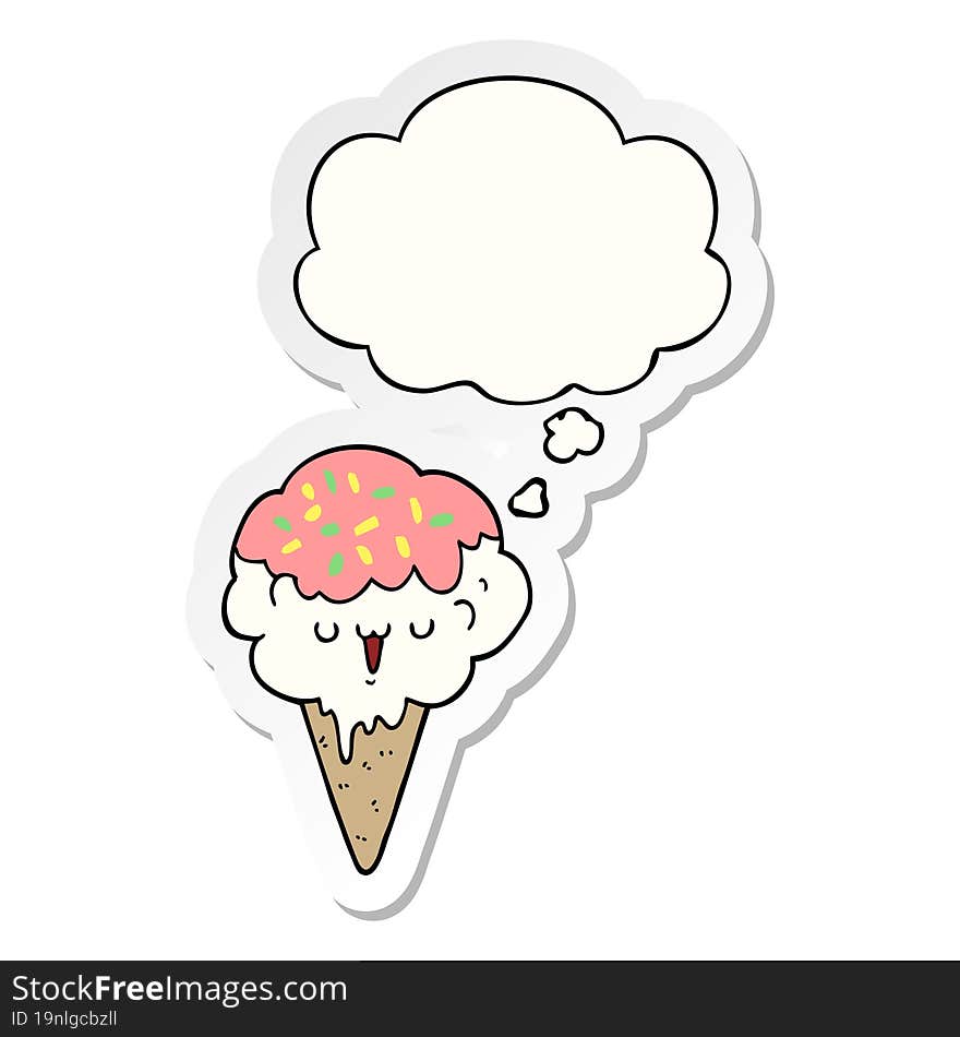 cartoon ice cream and thought bubble as a printed sticker