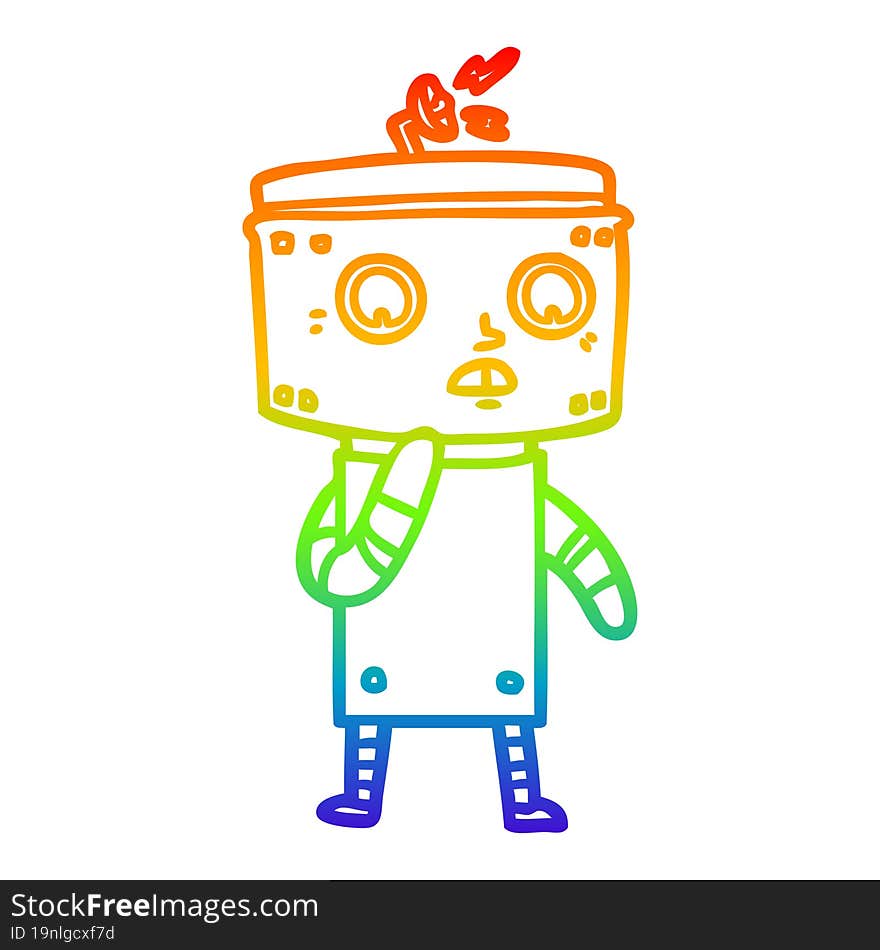 rainbow gradient line drawing of a uncertain cartoon robot