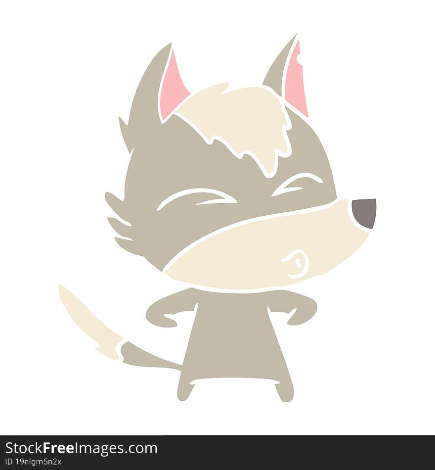 flat color style cartoon wolf whistling