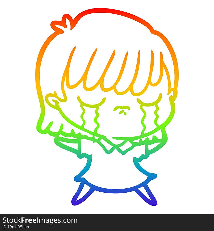 rainbow gradient line drawing of a cartoon woman crying