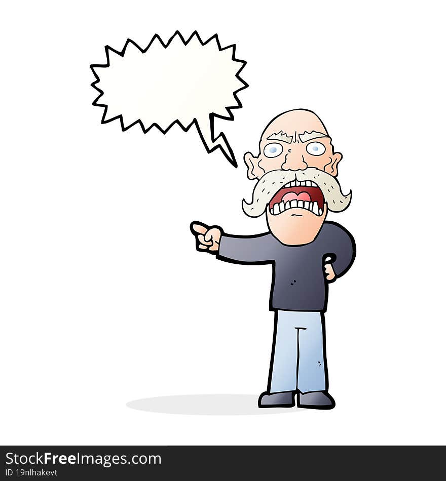 cartoon angry old man with speech bubble