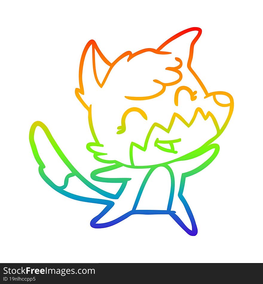 rainbow gradient line drawing of a happy cartoon fox