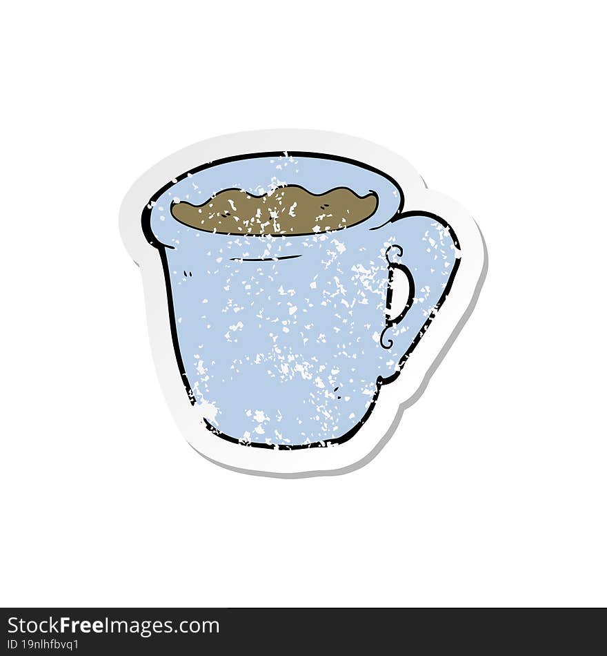 retro distressed sticker of a cartoon coffee mug