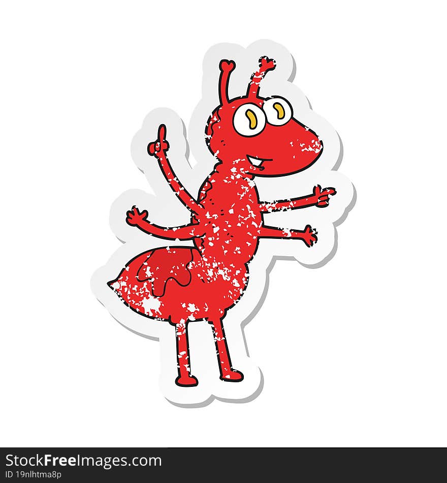 retro distressed sticker of a cartoon ant