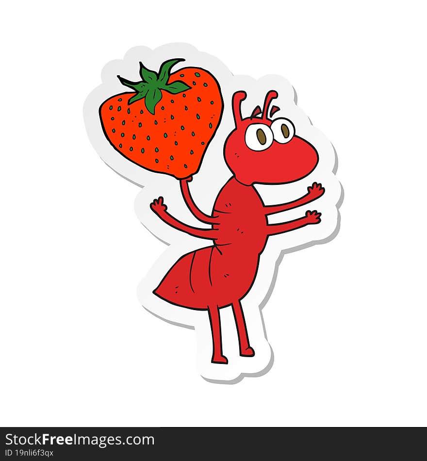 Sticker Of A Cartoon Ant Carrying Food