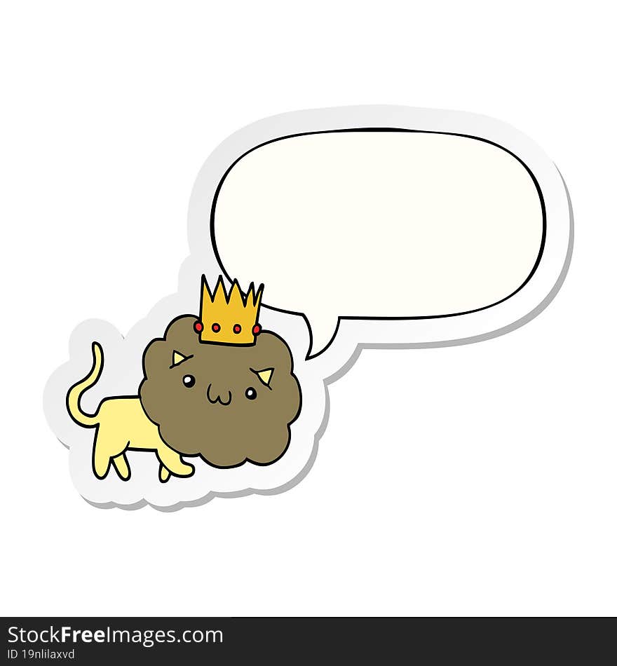 cartoon lion with crown with speech bubble sticker. cartoon lion with crown with speech bubble sticker