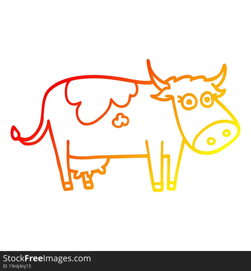 Warm Gradient Line Drawing Cartoon Farm Cow