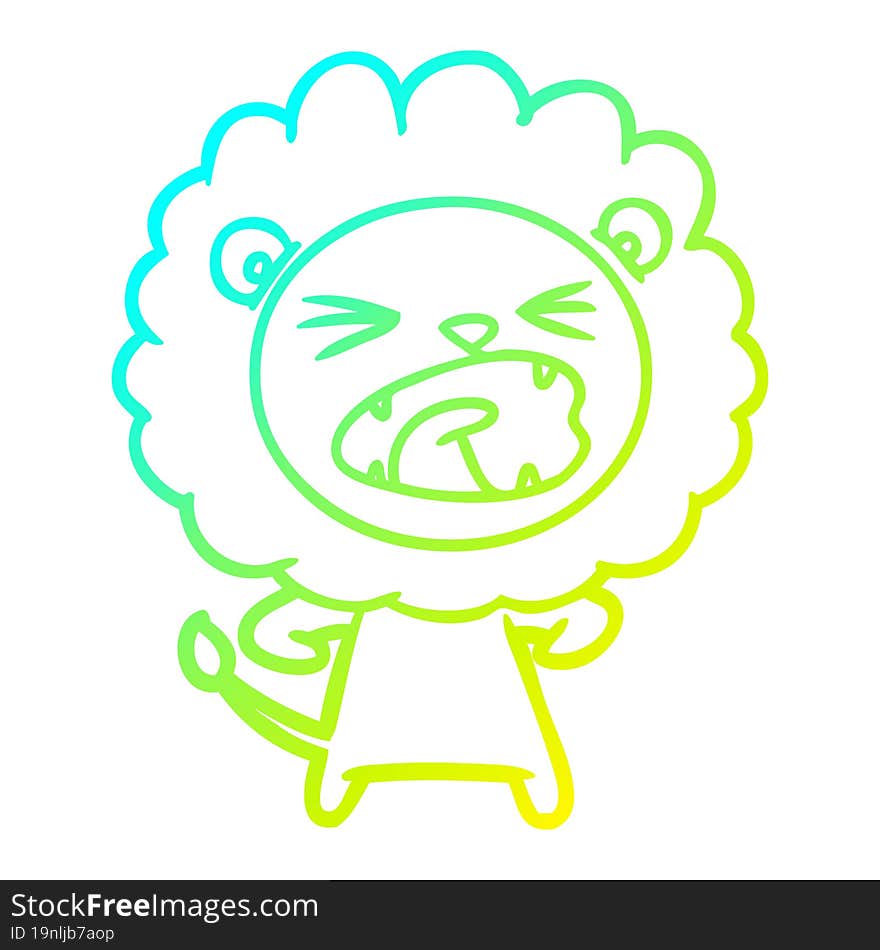 cold gradient line drawing cartoon angry lion