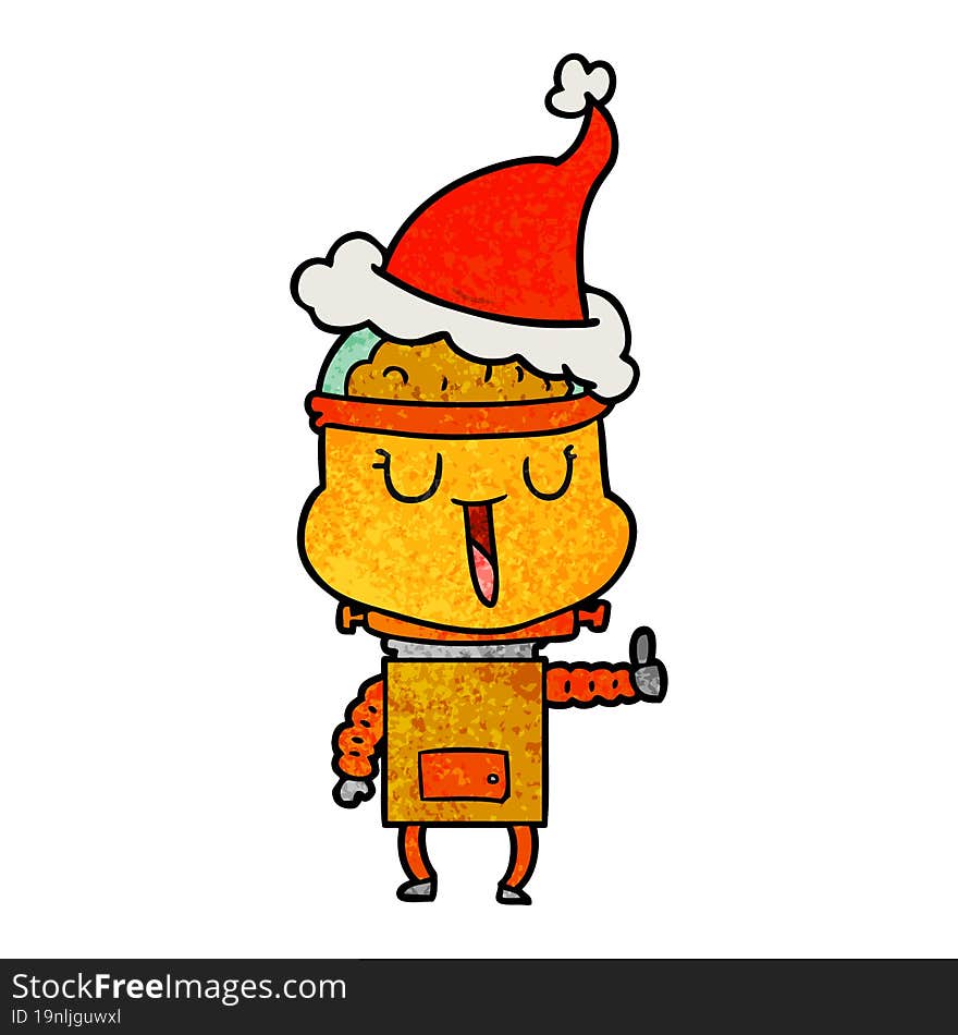 Happy Textured Cartoon Of A Robot Wearing Santa Hat