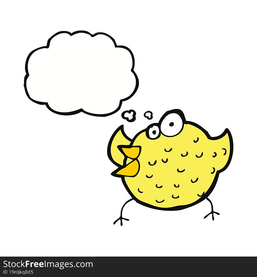 cartoon happy bird with thought bubble