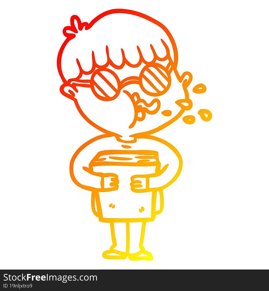 warm gradient line drawing cartoon boy wearing spectacles