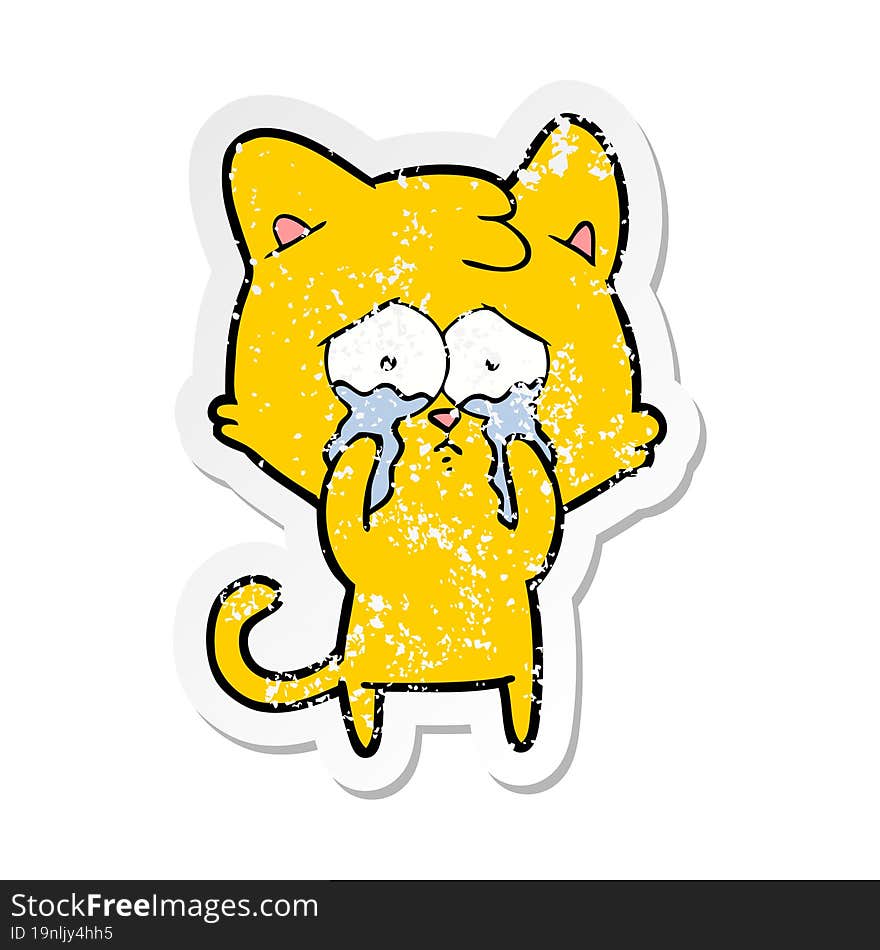 distressed sticker of a cartoon crying cat