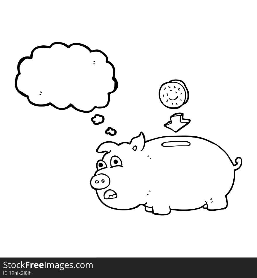 freehand drawn thought bubble cartoon piggy bank