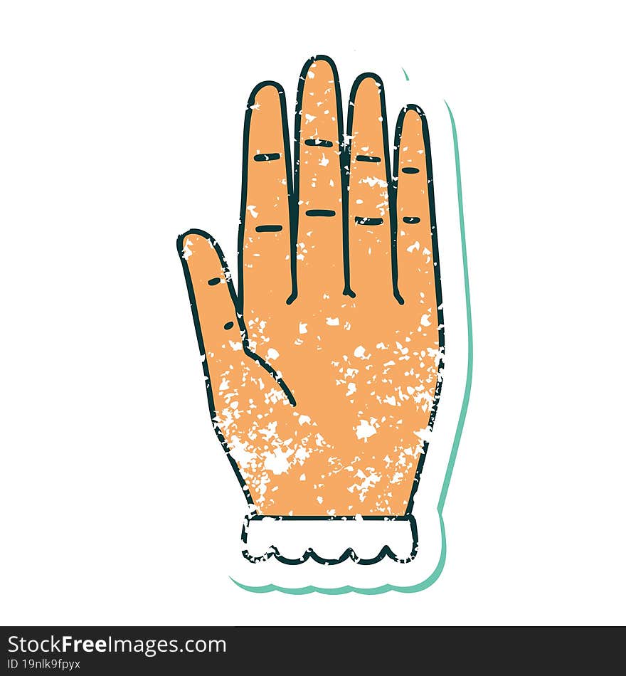 distressed sticker tattoo style icon of a hand