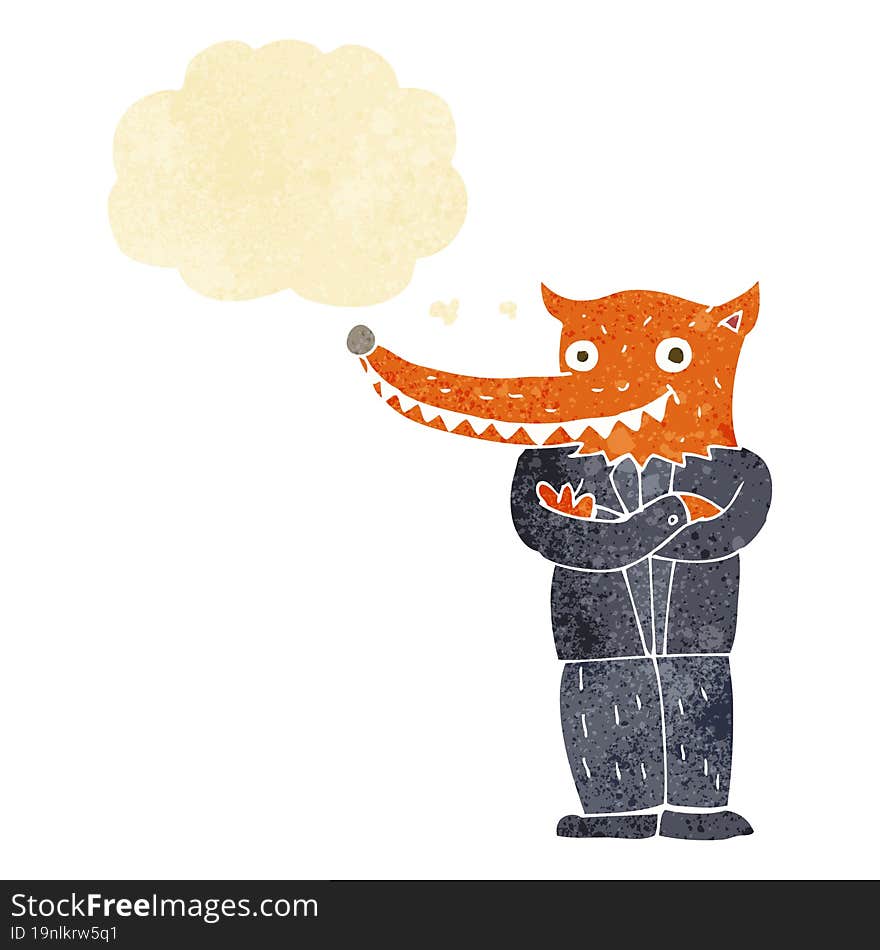 cartoon fox man with thought bubble