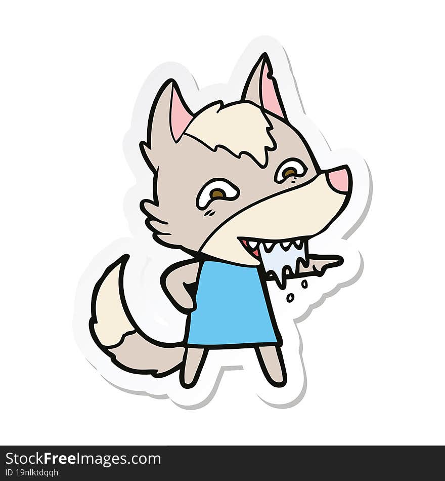 sticker of a cartoon hungry wolf