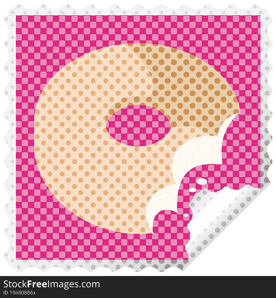 bitten donut graphic vector illustration square sticker stamp