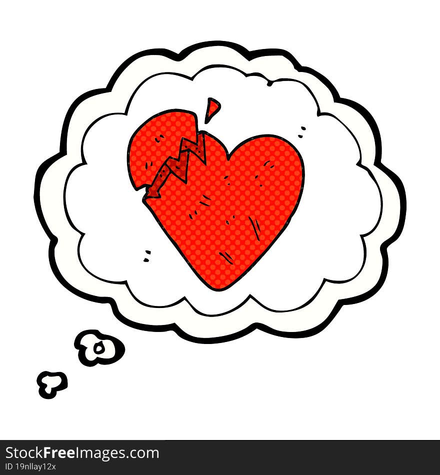 freehand drawn thought bubble cartoon broken heart