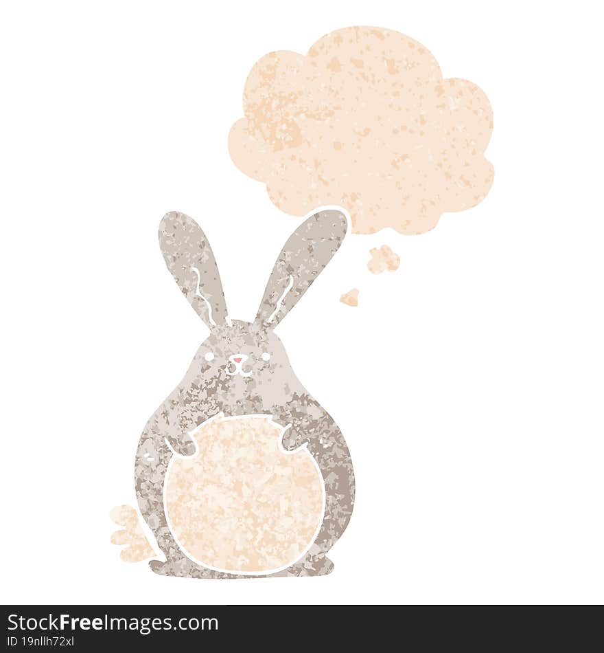 cartoon rabbit with thought bubble in grunge distressed retro textured style. cartoon rabbit with thought bubble in grunge distressed retro textured style