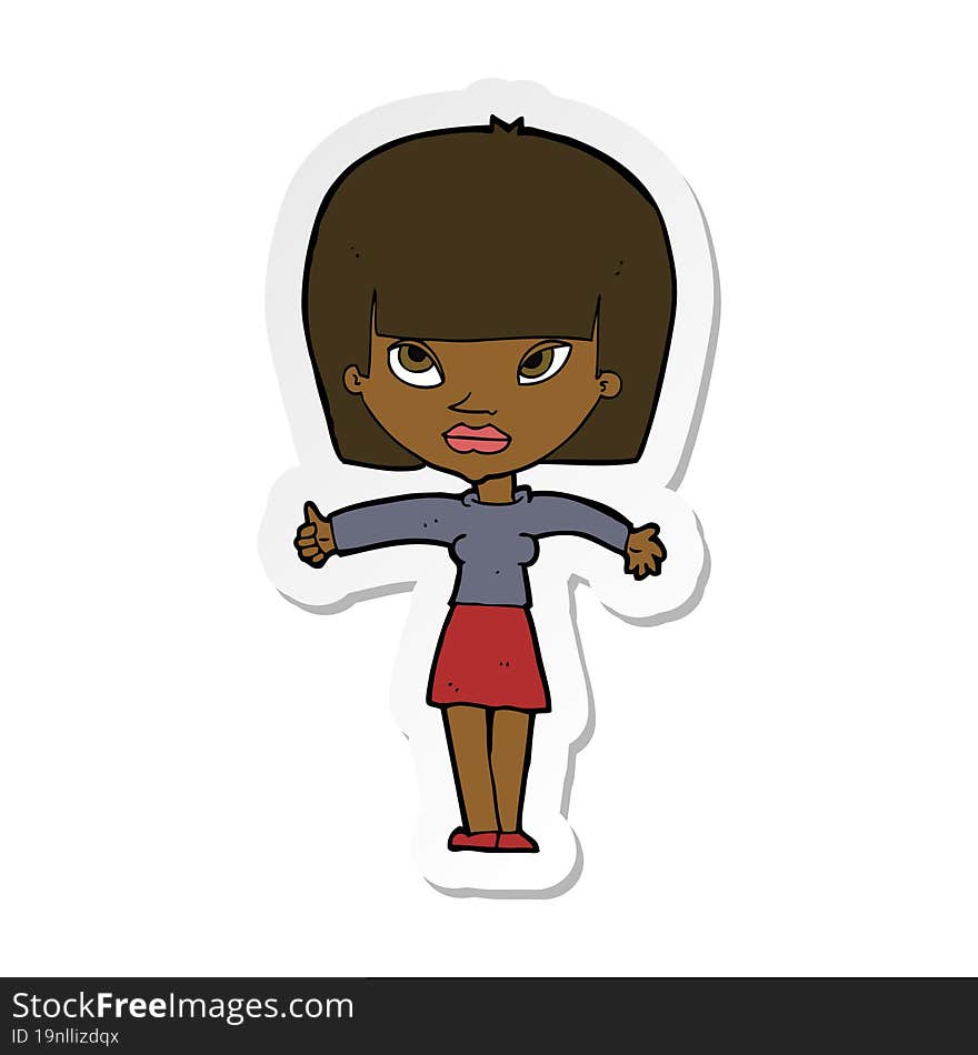 sticker of a cartoon woman giving thumbs up symbol