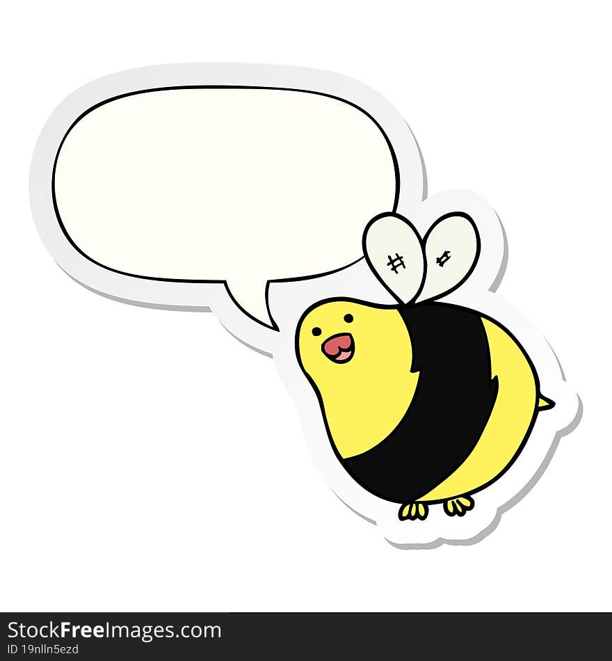 Cartoon Bee And Speech Bubble Sticker