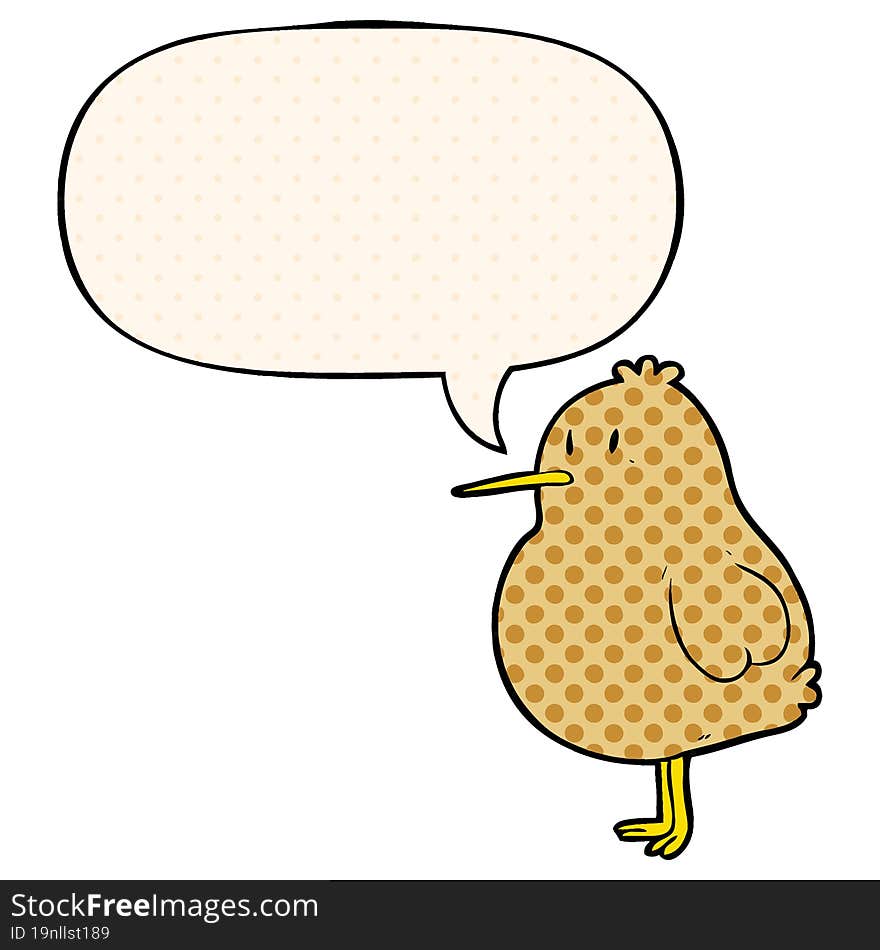 cute cartoon kiwi bird and speech bubble in comic book style