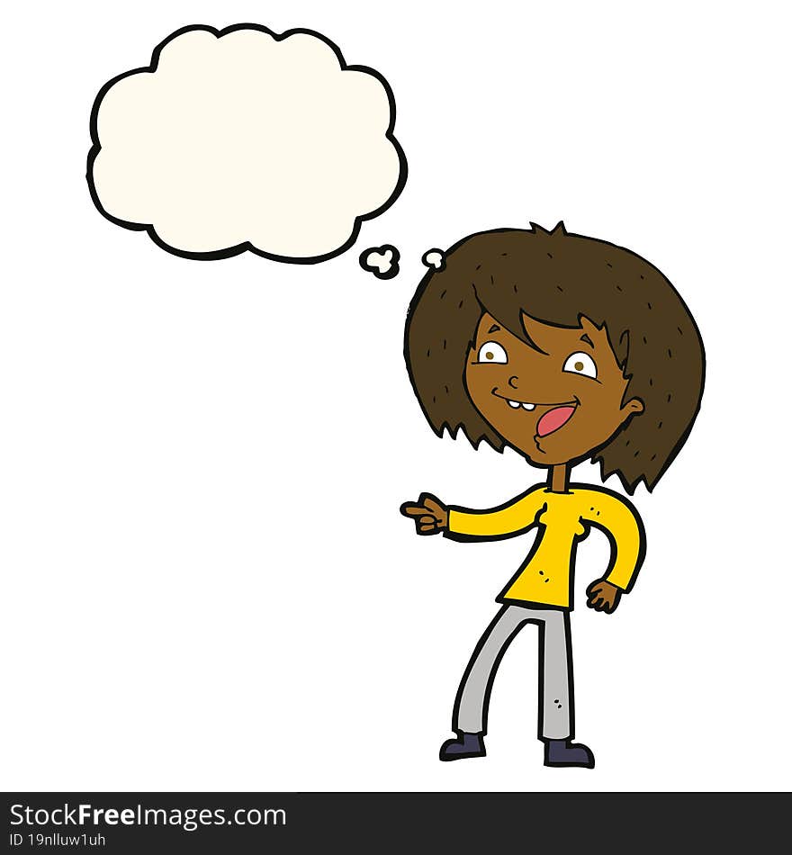 Cartoon Woman Laughing And Pointing With Thought Bubble