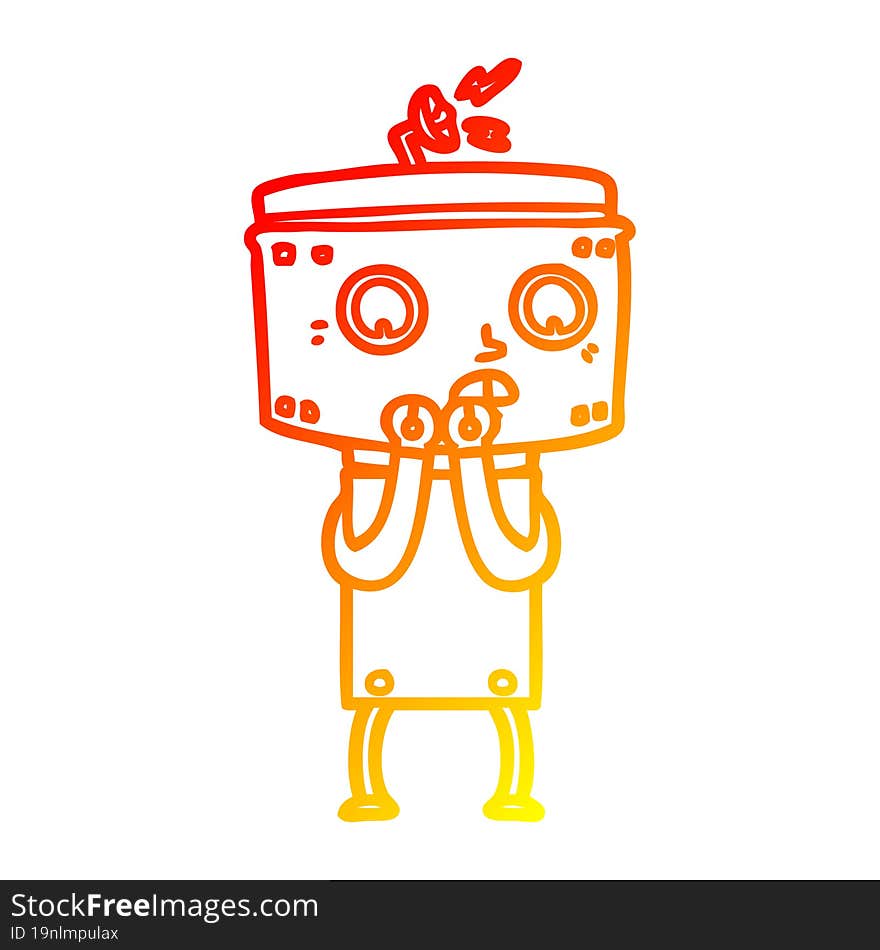 warm gradient line drawing of a nervous cartoon robot