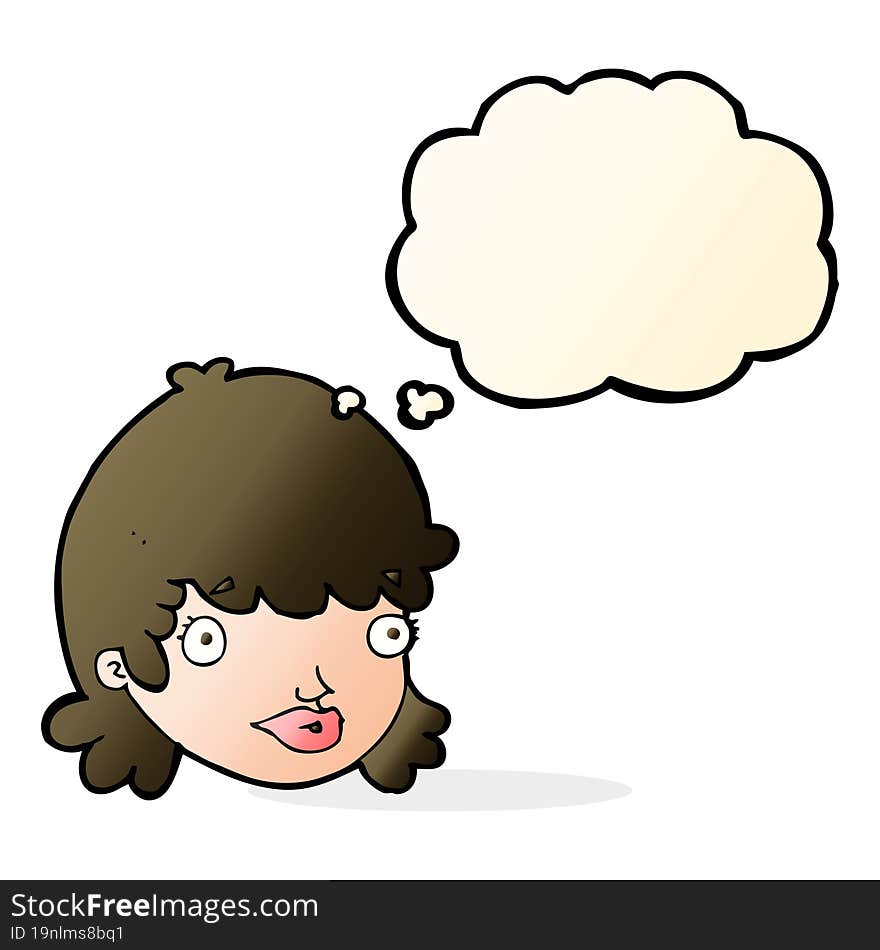 cartoon staring girl with thought bubble