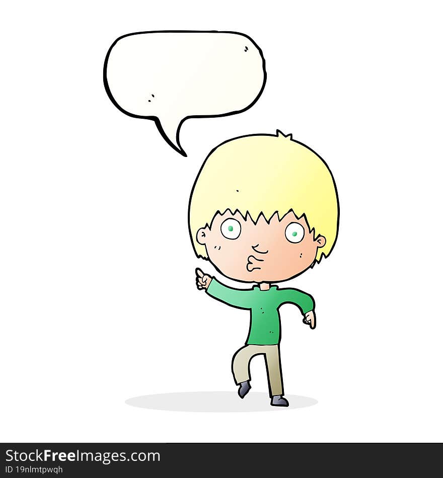 Cartoon Impressed Boy Pointing With Speech Bubble