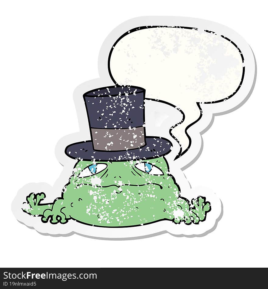 cartoon rich toad and speech bubble distressed sticker