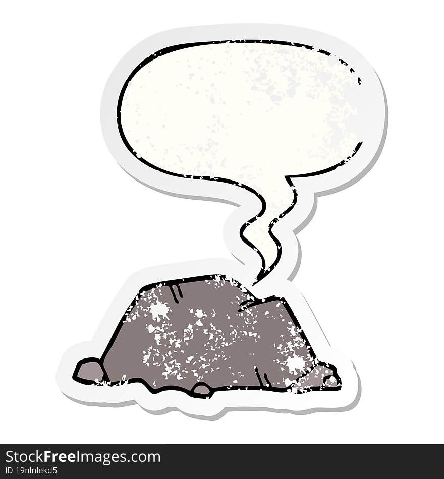 cartoon rock and speech bubble distressed sticker