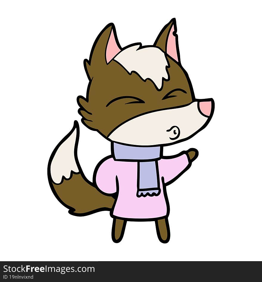 cartoon wolf in winter clothes. cartoon wolf in winter clothes