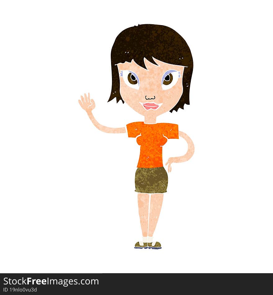 cartoon woman waving