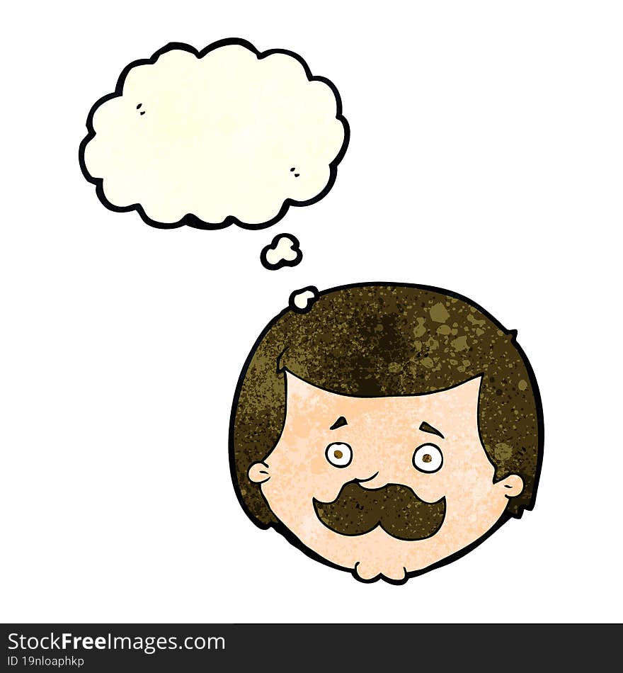 cartoon man with mustache with thought bubble