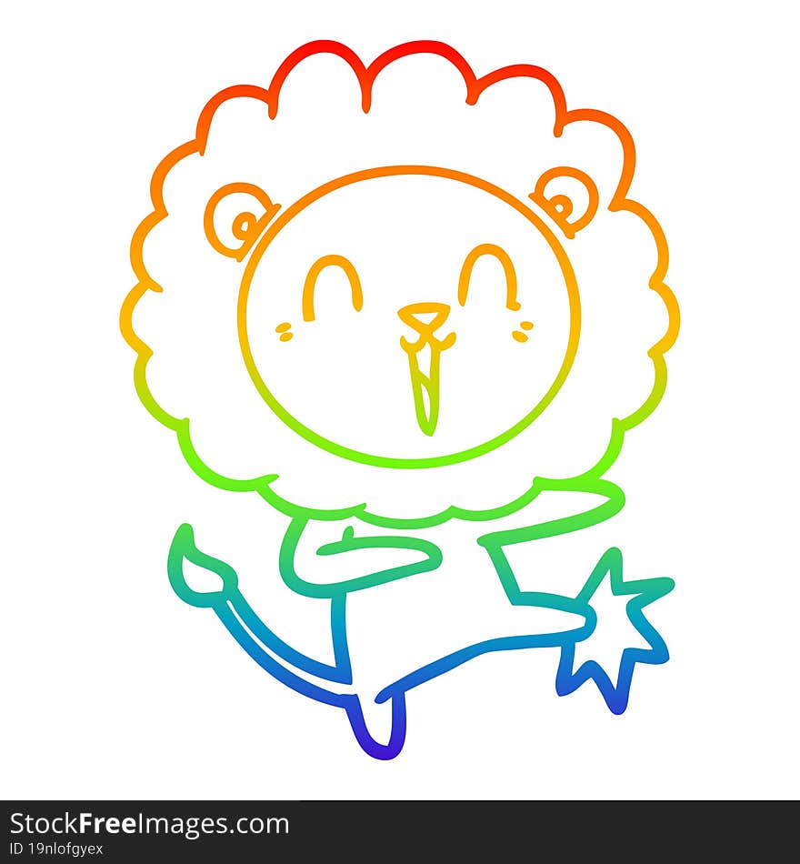 rainbow gradient line drawing of a laughing lion cartoon