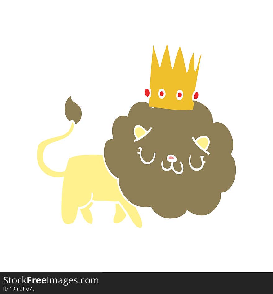 flat color style cartoon lion with crown