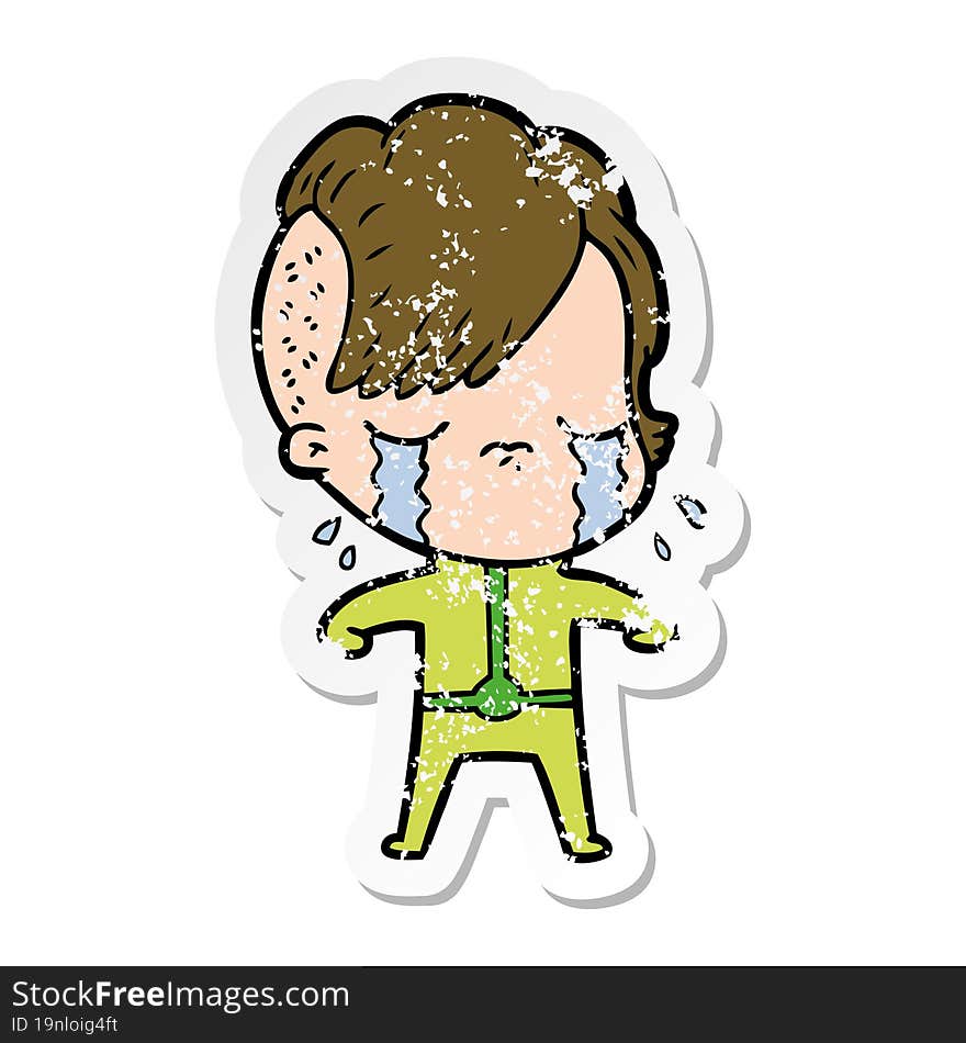 distressed sticker of a cartoon crying girl