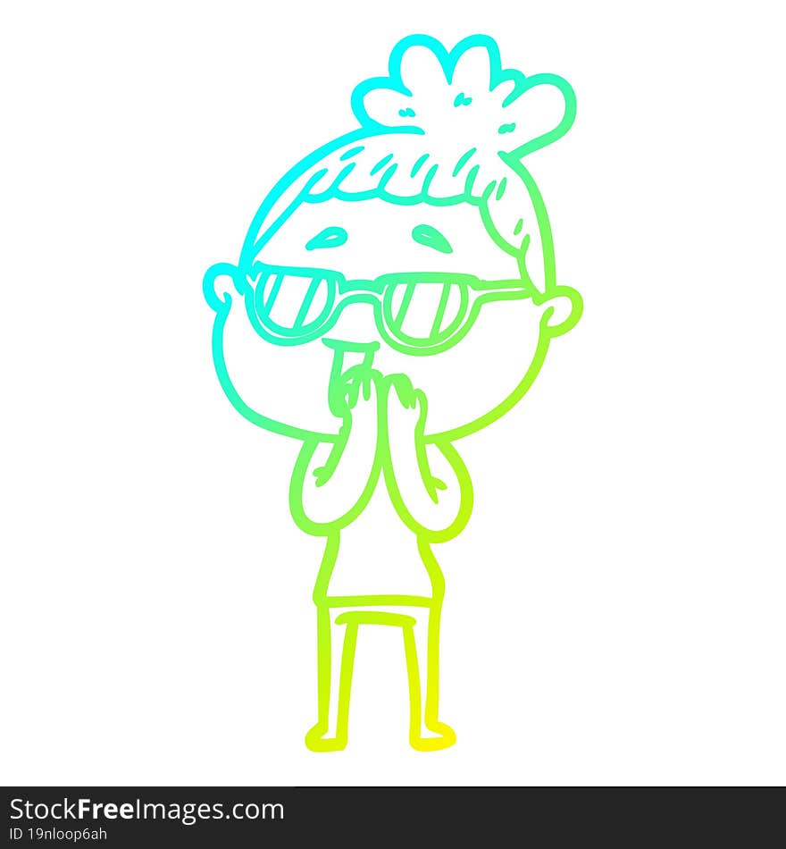 Cold Gradient Line Drawing Cartoon Happy Woman Wearing Spectacles