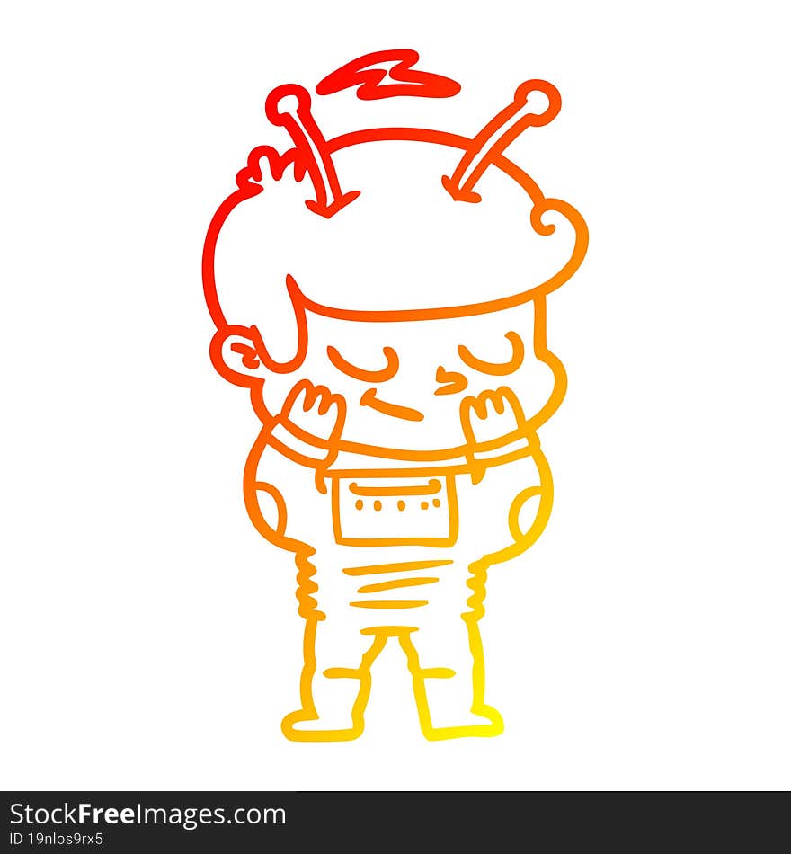 warm gradient line drawing bashful cartoon spaceman